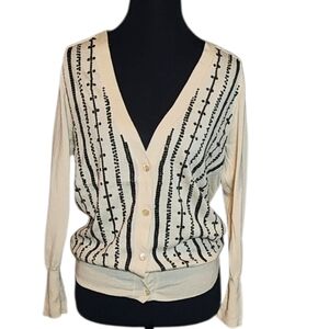 J. Crew Cream and Black Cardigan Sweater